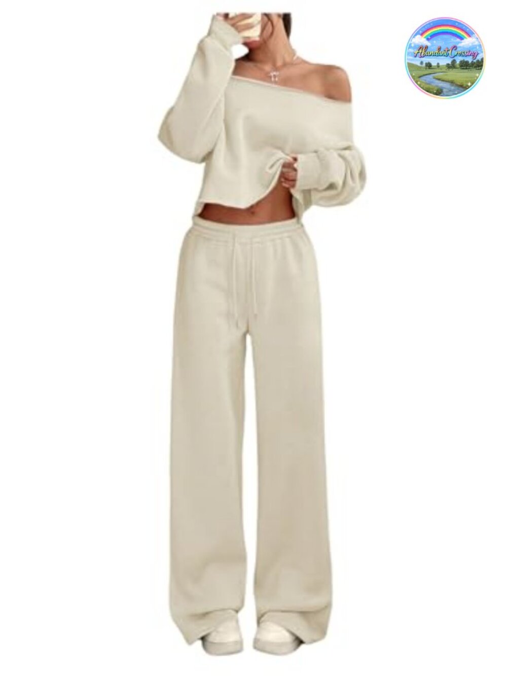 Women's 2-Piece Lounge Sets Sweatsuit Casual Tracksuit Off Shoulder Wide Leg